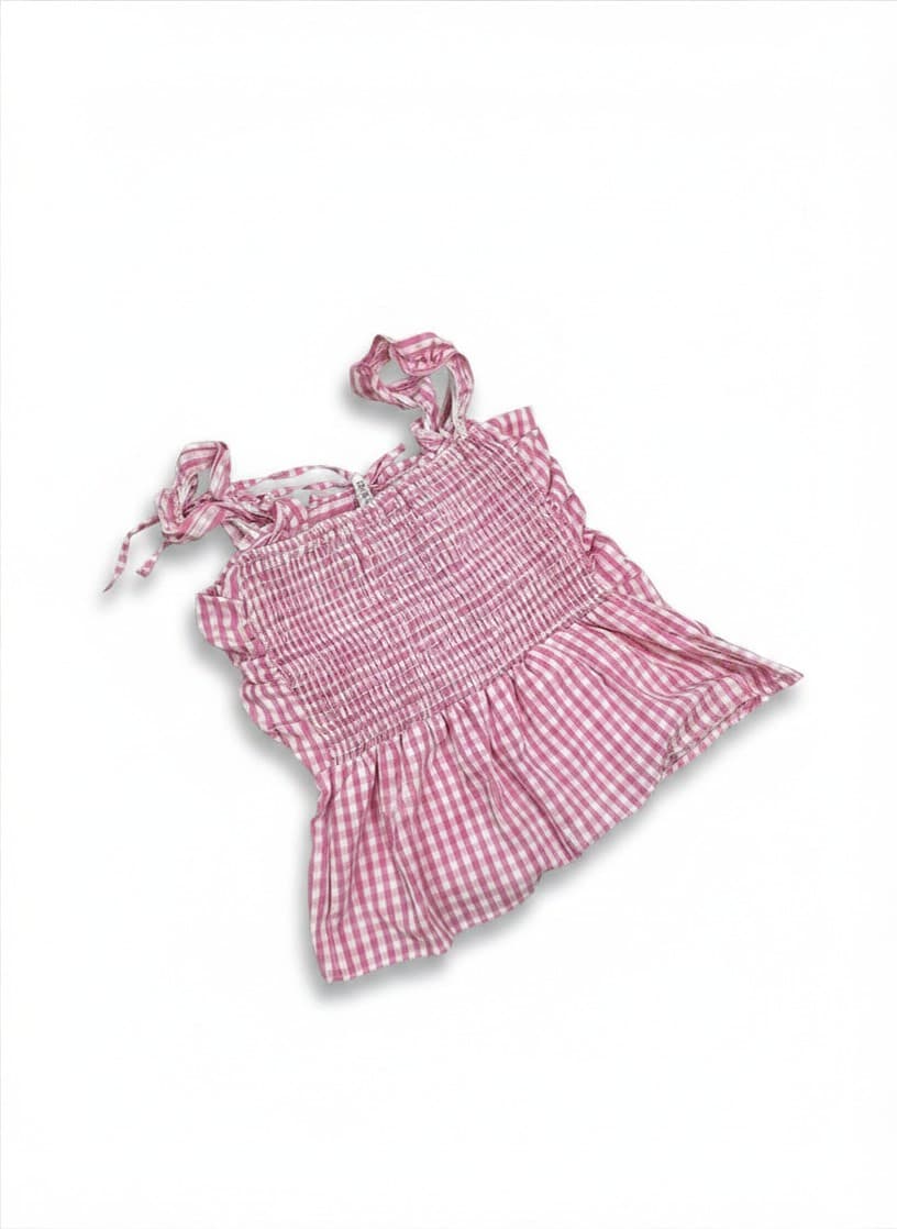 Pink Gingham Ruffle Top